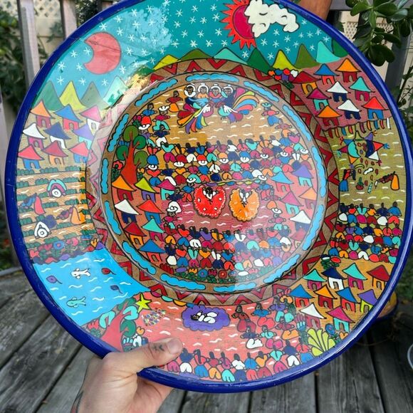 Beautiful 16” Mexican Folk Art Plate Pottery Wall Hanging Colorful Teracotta - Picture 2 of 16